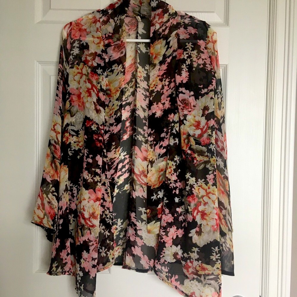 Floral Sheer Kimono Swim Coverup